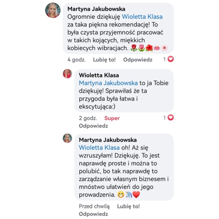 Opinie klientek, dobre opinie, polecenia, klienci, logo, mocup loga współpraca biznesowa, wirtualne wsparcie, klientki, logo portfolio, mocup strona www, sklep internetowy, portfolio, Martyna Jakubowska Wirtualne Wsparcie Biznesu, Projektowanie Stron WWW, WordPress, Woocomerce, Sklep Internetowy, Lejek Marketingowy, Wirtualna Asystentka, Social Media, Marketing, Reklama, grafiki, filmy reklamowe, obsługa Social Media https://jakubowskamartyna.pl/